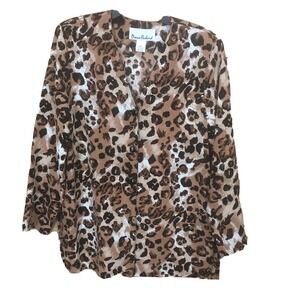 Vintage Diane Richard Leopard print womens M Tunic Blouse Button front v-neck